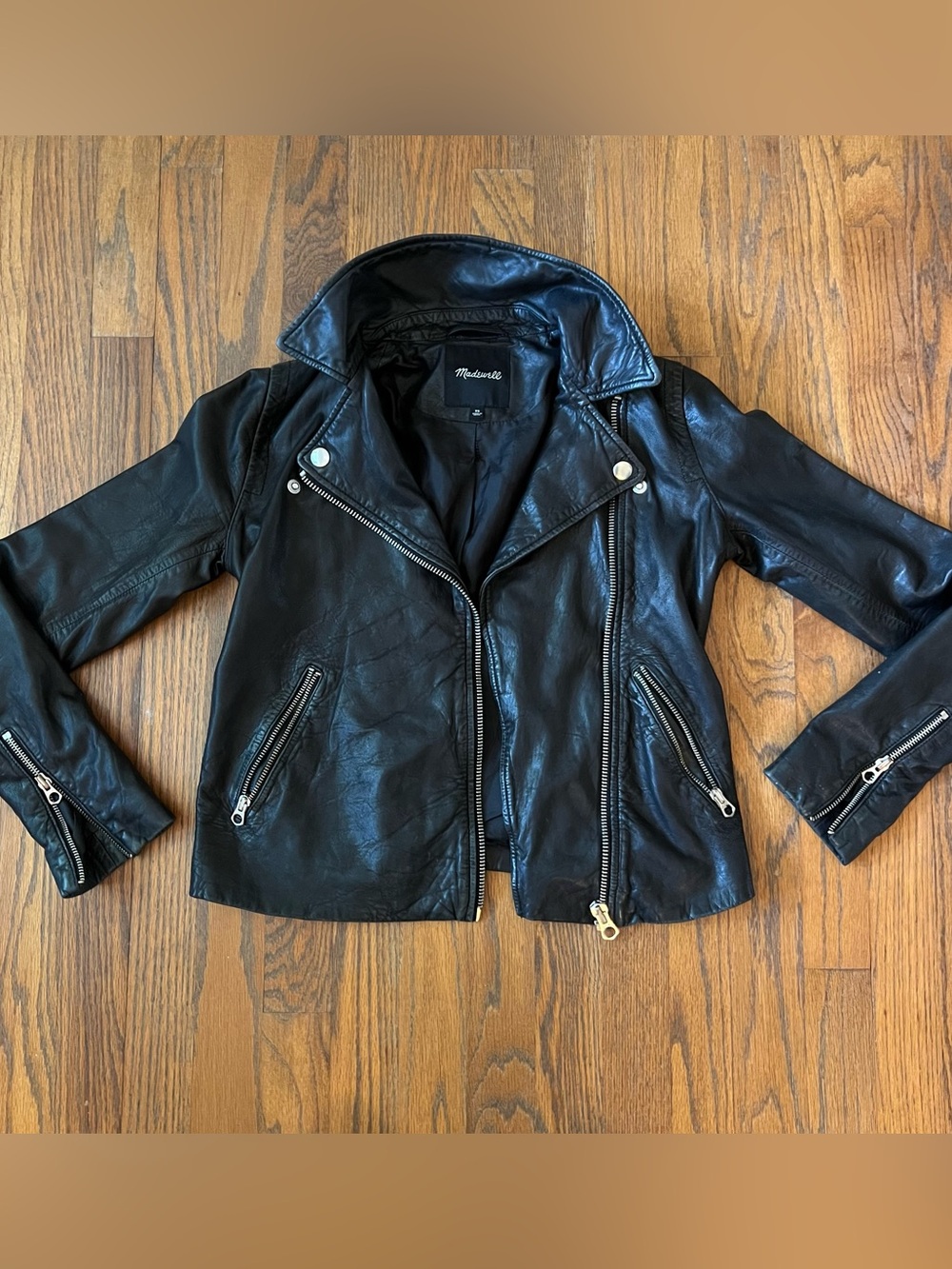 Madewell Washed black Leather Moto motorcycle Jacket XS fall vibes so soft